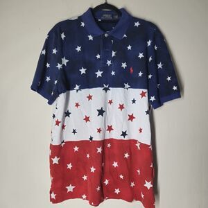 Polo Ralph Lauren USA Flag Polo Mens Medium Classic Fit Colorblock Americana